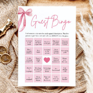 Invitación Juego de Bingo de Ducha de Novia con Lazo Rosa par