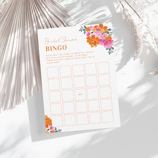 Invitación Juego de bingo de ducha de novia floral Naranja ro (Subido por el creador)