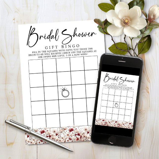 Invitación Juego de Bingo de Flor de Madera de Flor Silvestre (Wildflower Bridal Shower Gift Bingo Game with Instant Download Option)