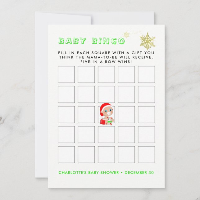 Invitación Juego de Bingo de Navidades Cuadros Santa Bebé Bab (Anverso)
