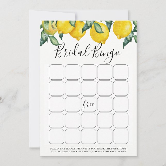 Invitación Juego de bingo de novia de Lemons (Anverso)