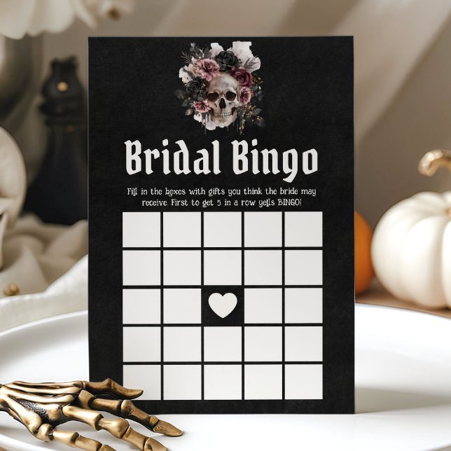 Invitación Juego de Bingo de Novias de Halloween Skull Bridal (Halloween Skull Bridal Shower Bridal Bingo Game)