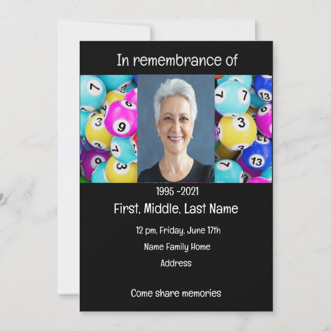 Invitación Juego de bingo de oración de fotos conmemorativas (Reverso)