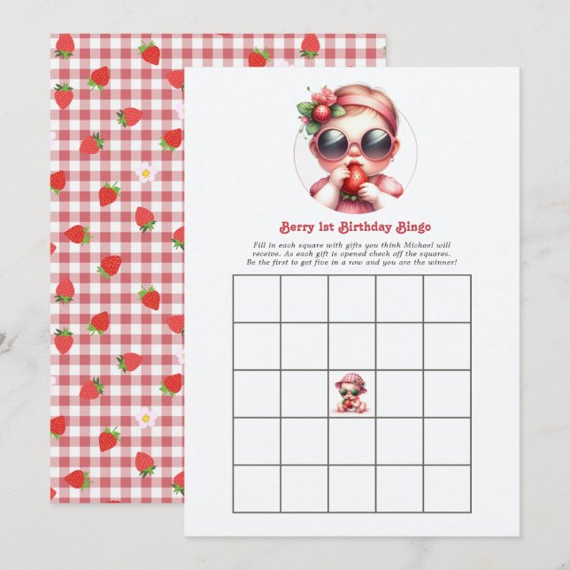 Invitación Juego de Bingo del 1er Cumpleaños de Berry (Anverso / Reverso)