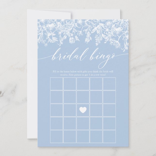 Invitación Juego de Bingo Dusty Blue Wildflower Bridal Shower (Anverso)