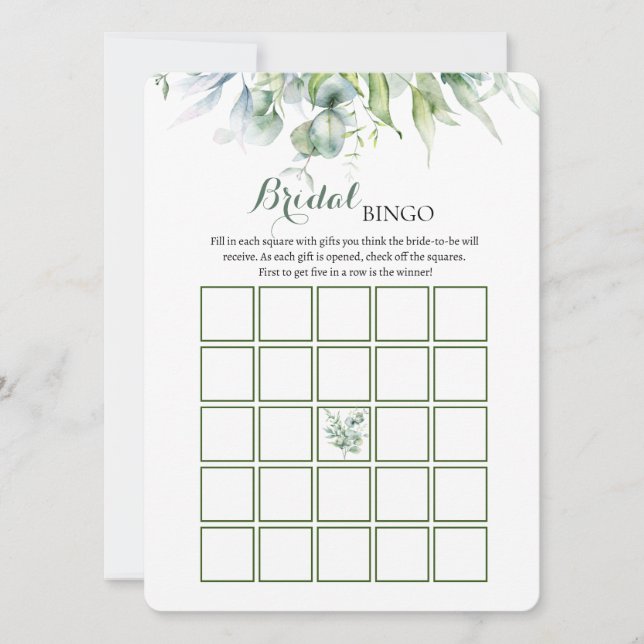 Invitación Juego de Bingo Eucalyptus Bridal Shower (Anverso)