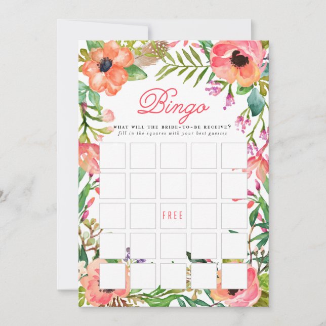 Invitación Juego de Bingo Floral Bridal Bridal Shower (Anverso)