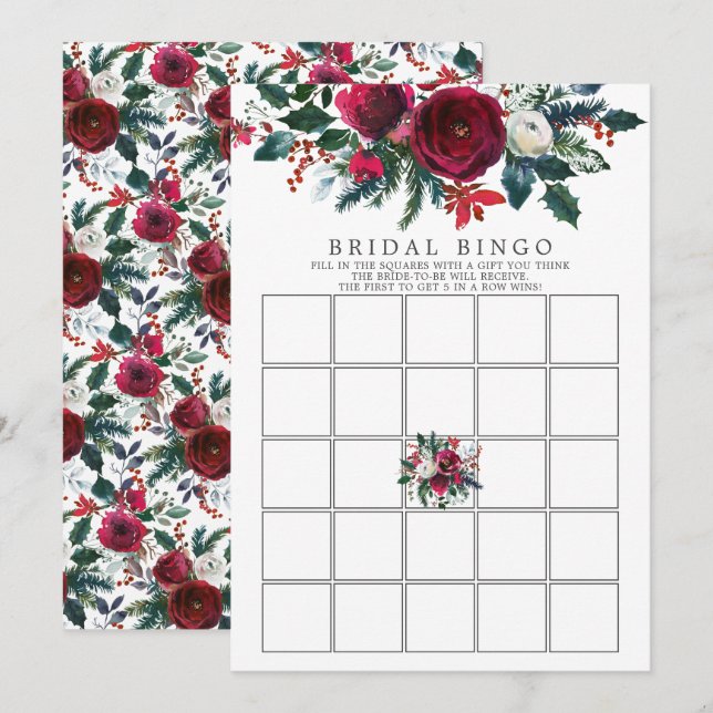 Invitación Juego de Bingo Floral Bridal Shower Bridal Winom (Anverso / Reverso)