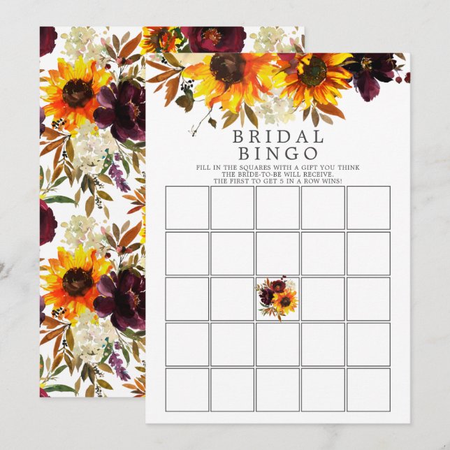 Invitación Juego de Bingo Floral de Flores de Otoño Bouquet (Anverso / Reverso)