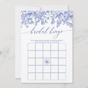 Invitación Juego de Bingo Nupcial con Flores Azules Polvorien