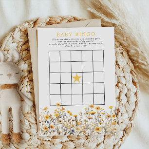 Invitación Juego de Bingo para Baby Shower Boho de Flor Silve