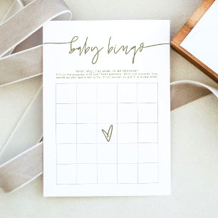 Invitación Juego de Bingo para Baby Shower Boho Verde Oliva d