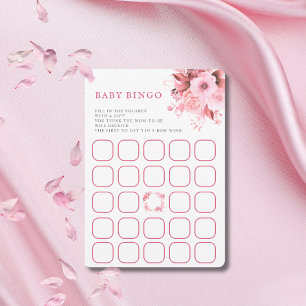 Invitación Juego de Bingo para Baby Shower con Flores Rosadas