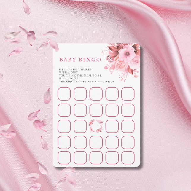 Invitación Juego de Bingo para Baby Shower con Flores Rosadas (Subido por el creador)