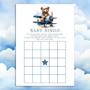 Invitación Juego de Bingo para Baby Shower de Avión de Osito