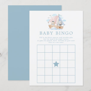 Invitación Juego de Bingo para Baby Shower de Elefante Náutic