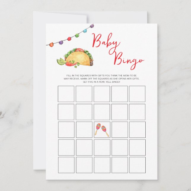 Invitación Juego de Bingo para Baby Shower de Taco (Anverso)