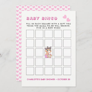 Invitación Juego de bingo para bebé Baby Shower Princesa Rosa
