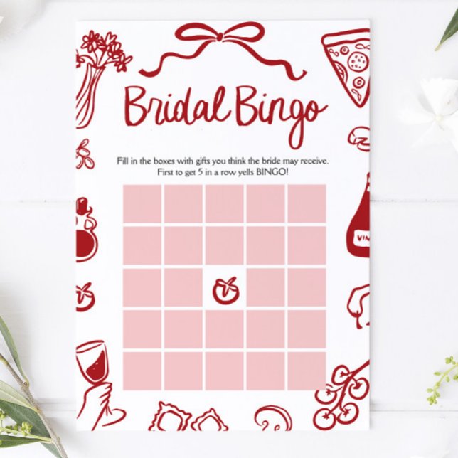 Invitación Juego de Bingo para Despedida de Soltera con "Amor (Italian Hand Drawn Amore Bridal Shower Bingo Game)