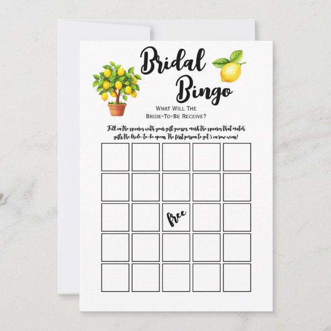 Invitación Juego de Bingo para Despedida de Soltera con Limon (Anverso)