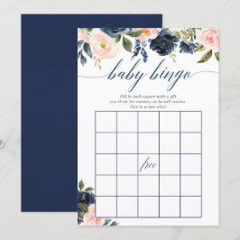 Invitación Juego de bingo para ducha de bebé floral azul mari