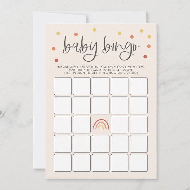 Invitación Juego de Bingo Rainbow Baby Shower Terracota Rosa (Anverso)
