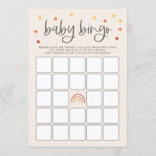 Invitación Juego de Bingo Rainbow Baby Shower Terracota Rosa