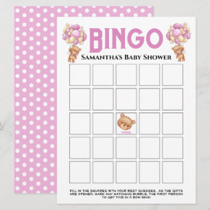Invitación Juego de Bingo Rosa Burbujeante de Teddy Girl para