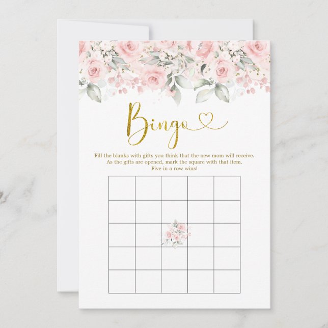 Invitación Juego de bingo Rubor Floral Rosa Baby Shower Baby (Anverso)