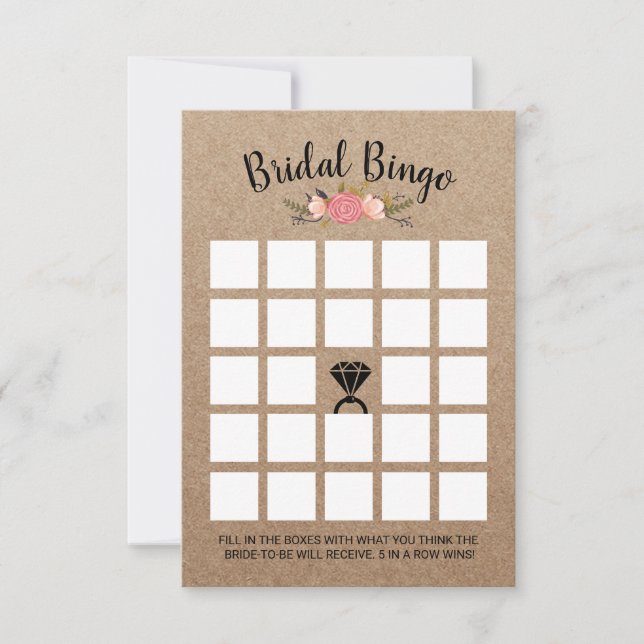 Invitación Juego de Bingo Rústico Floral Kraft Bridal Shower (Anverso)