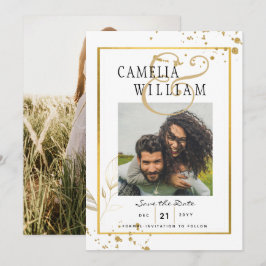 Invitación Juego de boda FOTO Blanca ORO Moderno Clásico
