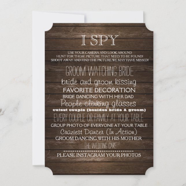 Invitación Juego de Boda I Spy Madera Rústica Fotografía (Anverso)