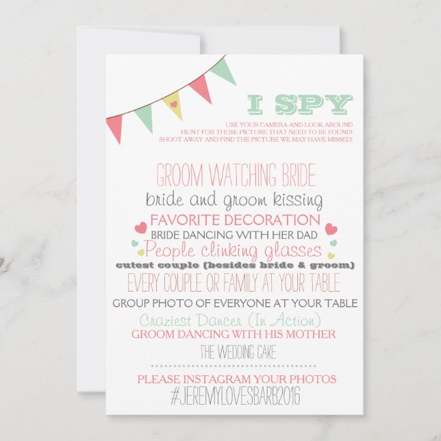 Invitación Juego de Boda 'Yo Espío' (Anverso)