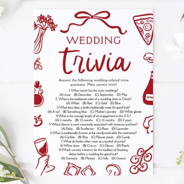 Invitación Juego de Bodas Trivia de Shower Nupcial de Pizza D (Hand Drawn Pizza Wedding Trivia Bridal Shower Game)
