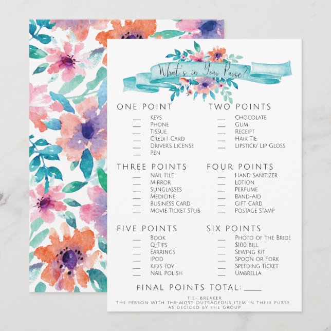 Invitación Juego de bolso de ducha de novia floral azul rosa (Anverso / Reverso)