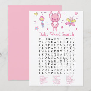 Invitación Juego de búsqueda de Baby Shower de Conejo Rosa