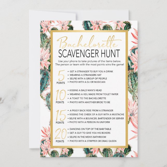 Invitación Juego de caza de Bachelorette Scavenger (Anverso)