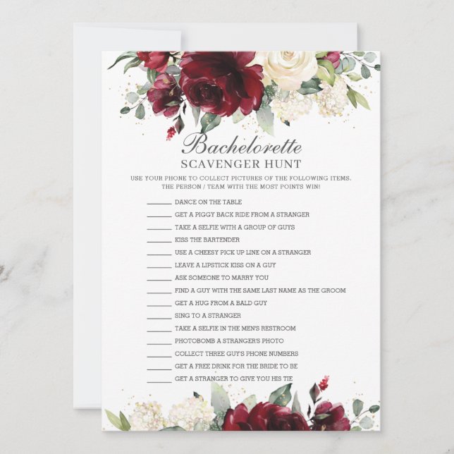 Invitación Juego de caza de scavenger de Bachelorette floral  (Anverso)