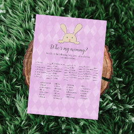 Invitación Juego de conejo Tan Bunny Purpura Quién es mi Mamá