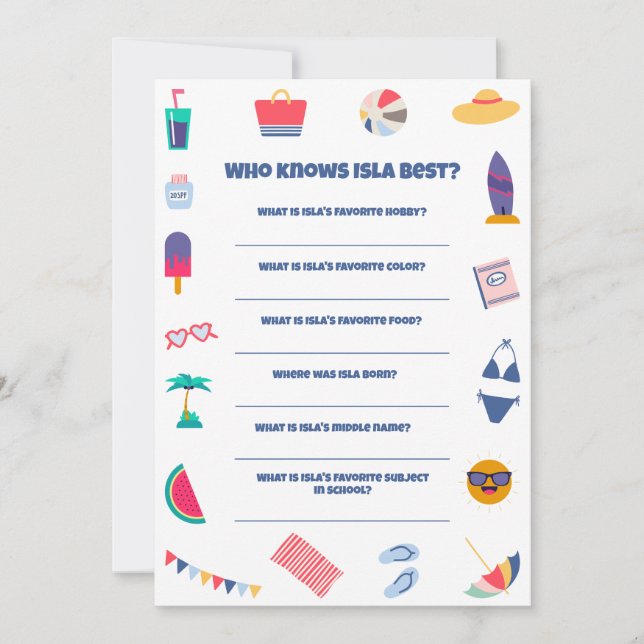 Invitación Juego de cumpleaños de tema de playa (Anverso)