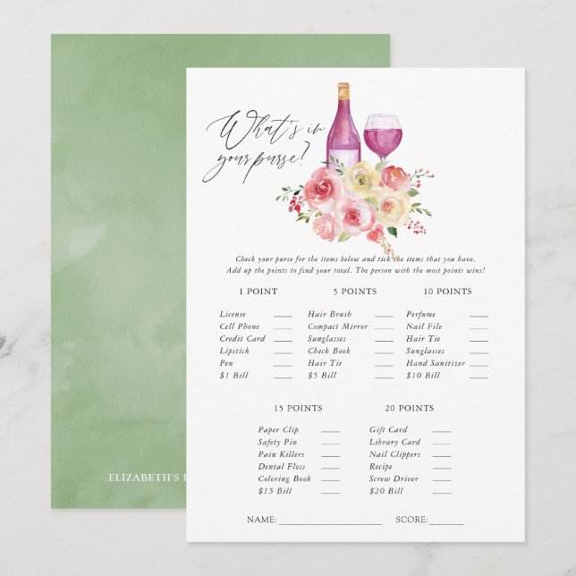 Invitación Juego de degustación de vino Floral Bridal Shower (Anverso / Reverso)