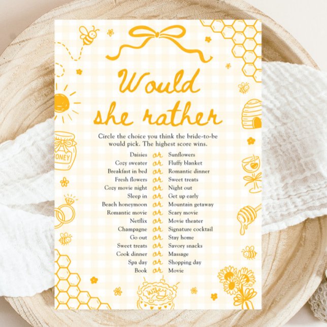 Invitación Juego de Despedida de Soltera 'Abeja Melífera ¿Qué (Honey Bee Would She Rather Bridal Shower Game)