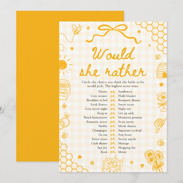Invitación Juego de Despedida de Soltera 'Abeja Melífera ¿Qué (Anverso / Reverso)