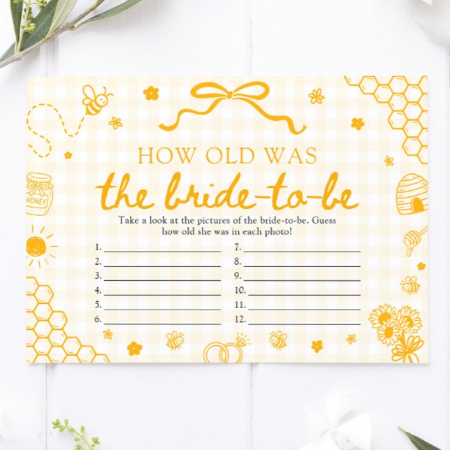 Invitación Juego de Despedida de Soltera Abeja Miel ¿Qué Edad (Honey Bee How Old Was The Bride Bridal Shower Game)