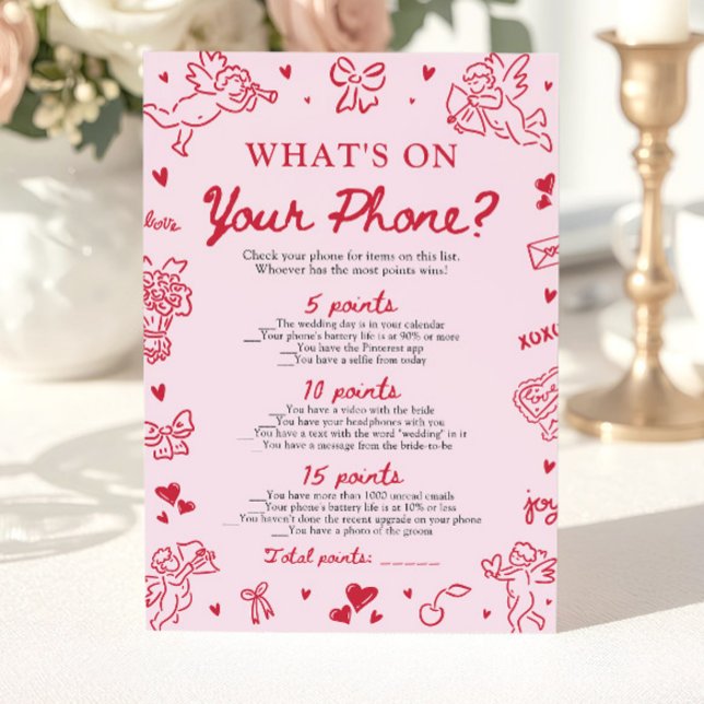 Invitación Juego de Despedida de Soltera Dibujado a Mano ¿Qué (Hand Drawn What's on Your Phone Bridal Shower Game)