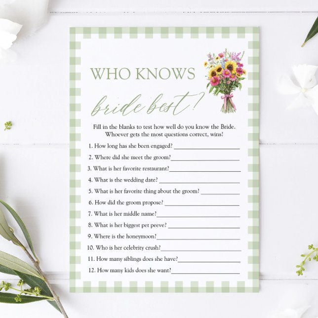 Invitación Juego de Despedida de Soltera 'Green Quién Conoce  (Green Who Knows The Bride Best Bridal Shower Game)