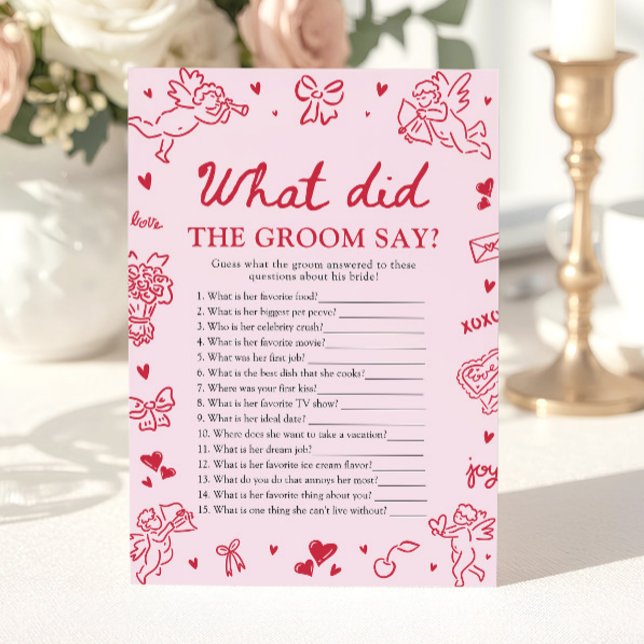 Invitación Juego de Despedida de Soltera Rosa ¿Qué Dijo el No (Pink What Did The Groom Say Bridal Shower Game)