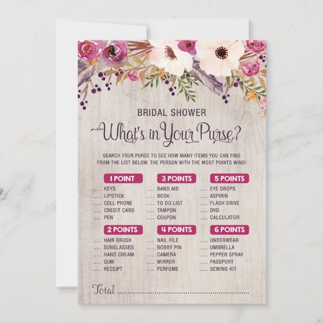 Invitación Juego de Despedida de Soltera Rústico Qué hay en t (Anverso)