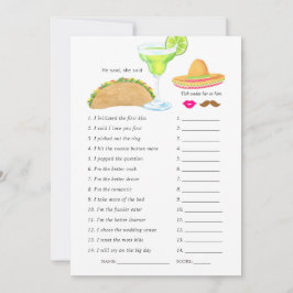 Invitación Juego de Despedida de Soltera Taco Fiesta Mexicana