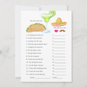 Invitación Juego de Despedida de Soltera Taco Fiesta Mexicana